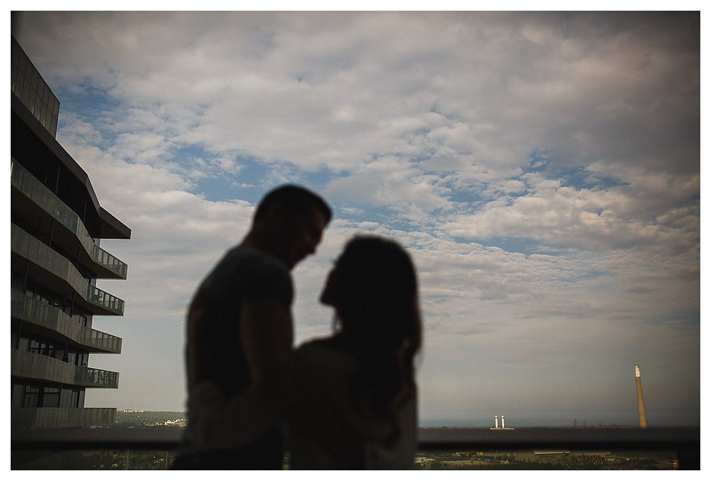 The clouds clear over the couple on their engagement photo day. 