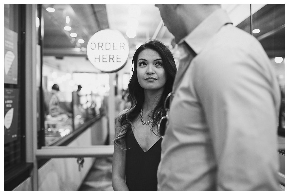 She looks up at her groom in love. 