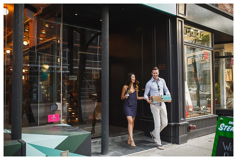 Take that pizza to go and take the engagement photo shoot to the Distillery District. 