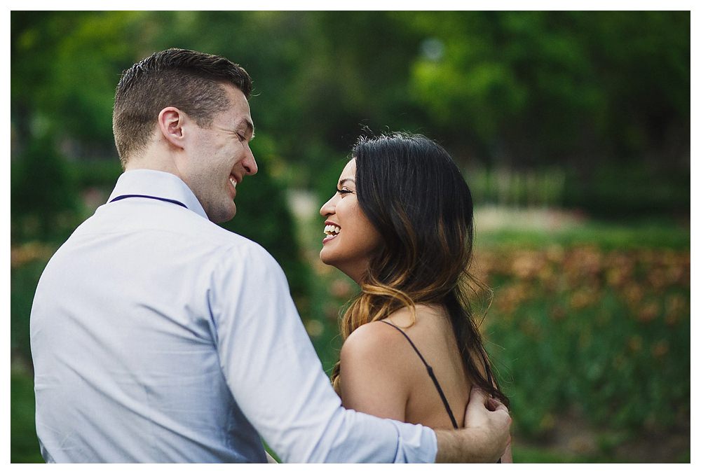 Laughing together is the key to a successful marriage, beginning today at the engagement photo shoot in Toronto. 