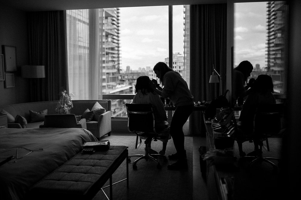 Bride getting ready for Planta wedding.