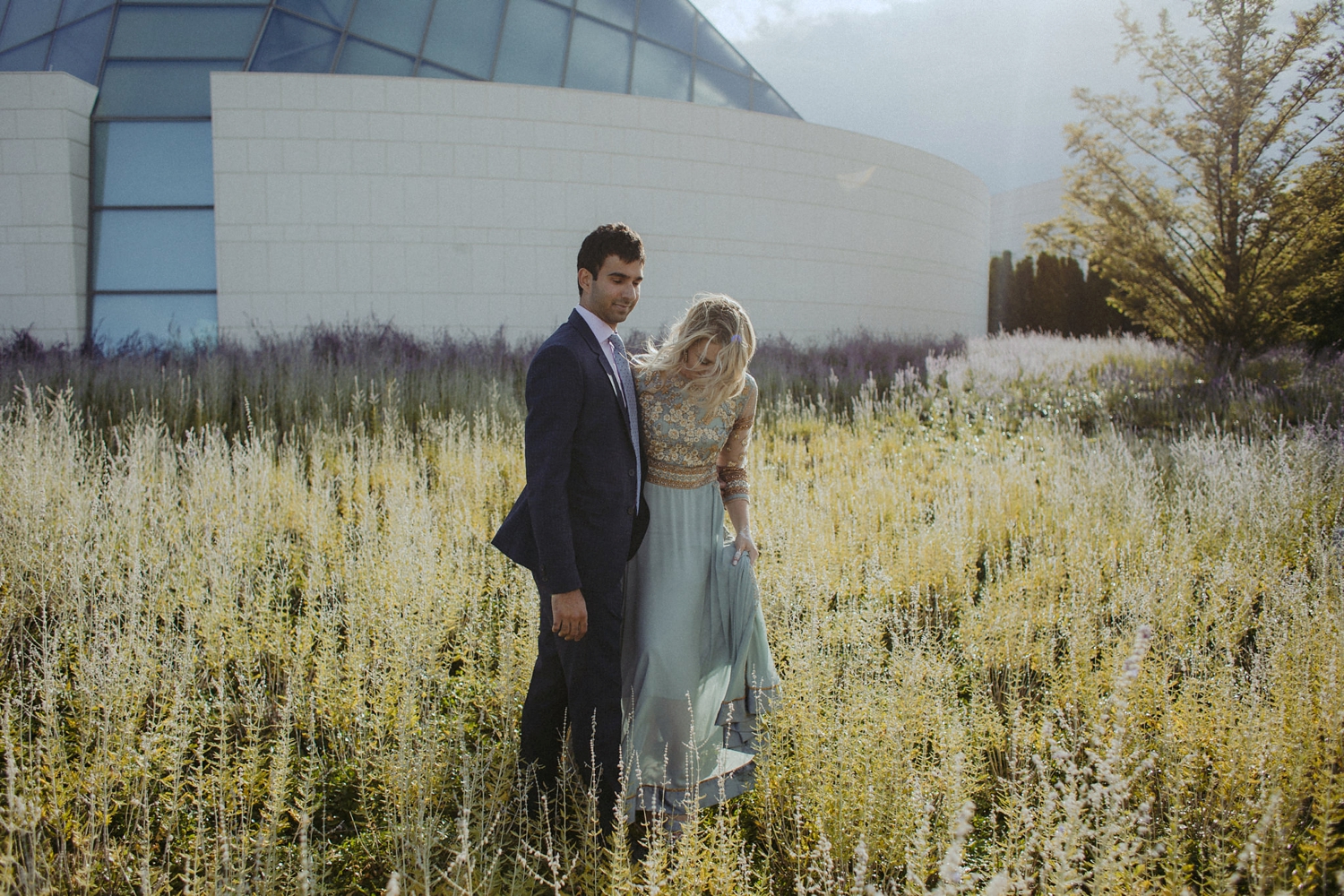 Couple in lavender field for engagement photos.