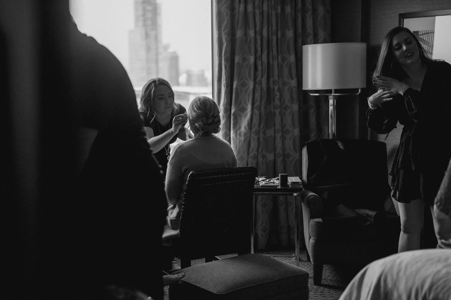 Bride getting ready for City Hall wedding.