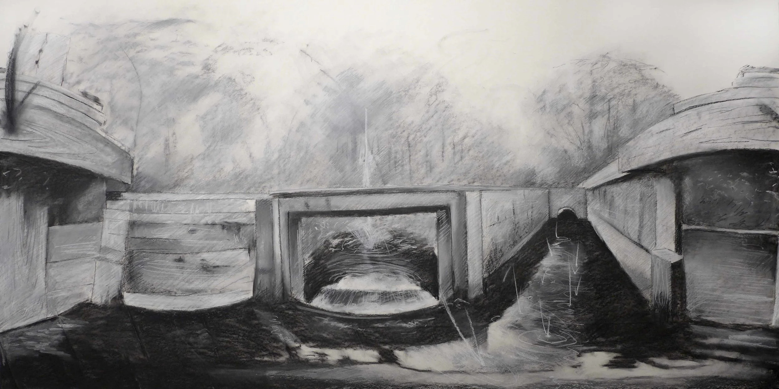 Saw Mill, Double Trouble 60" x 30" 2016 Conte on Pape