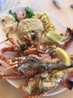 Cray fish lunch on the tiniest island I’ve ever been on: Sandy Island .