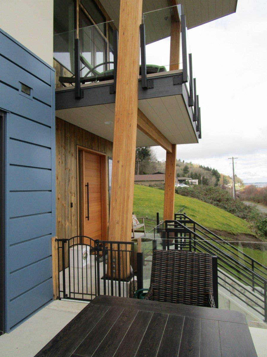 Columns support deck and roof.