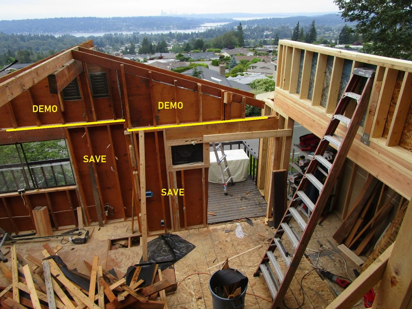 Selective demolition, before new floor framing.