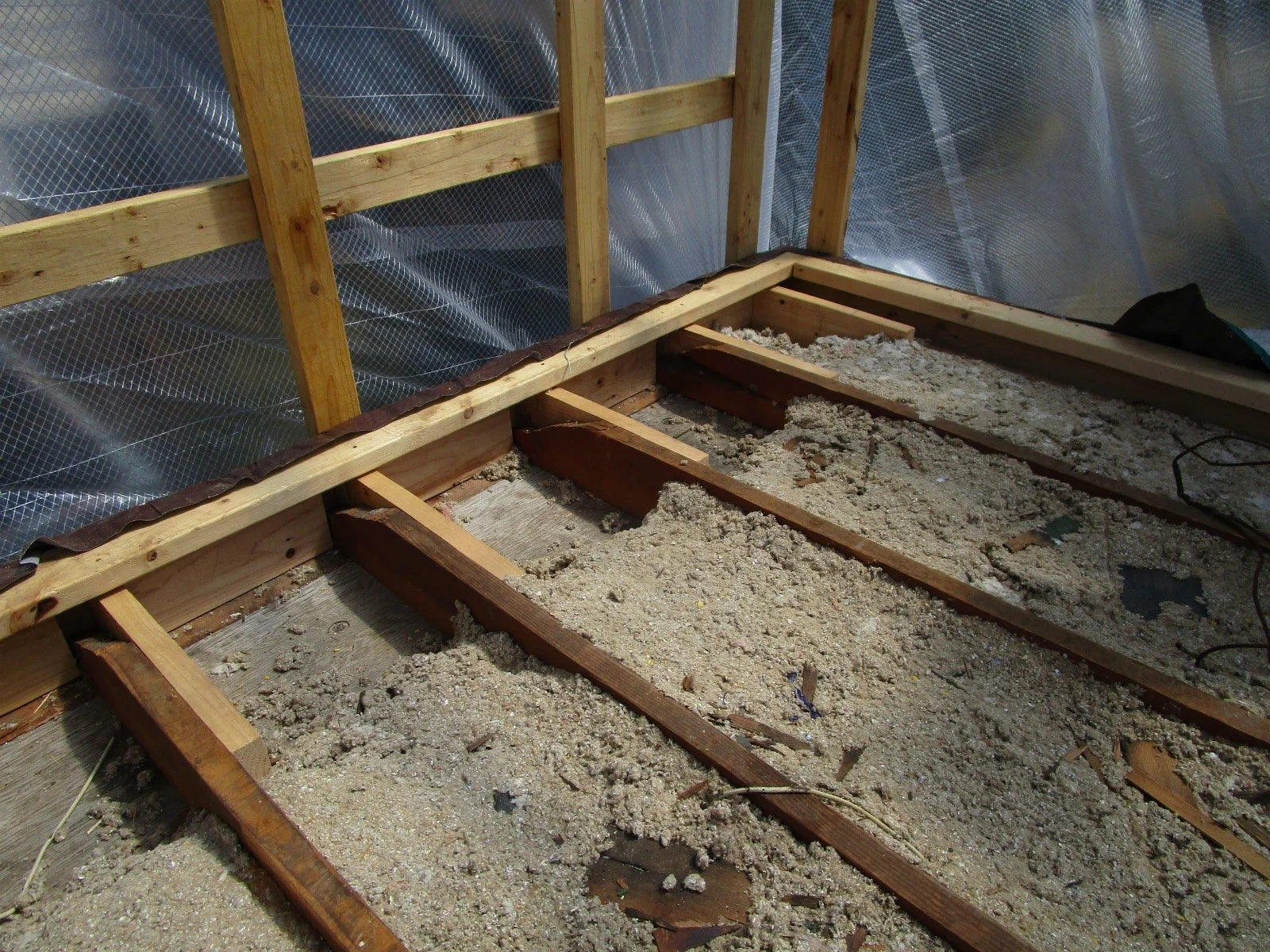 A new framed floor will be built over the existing ceiling joists, to preserve the ceiling below.