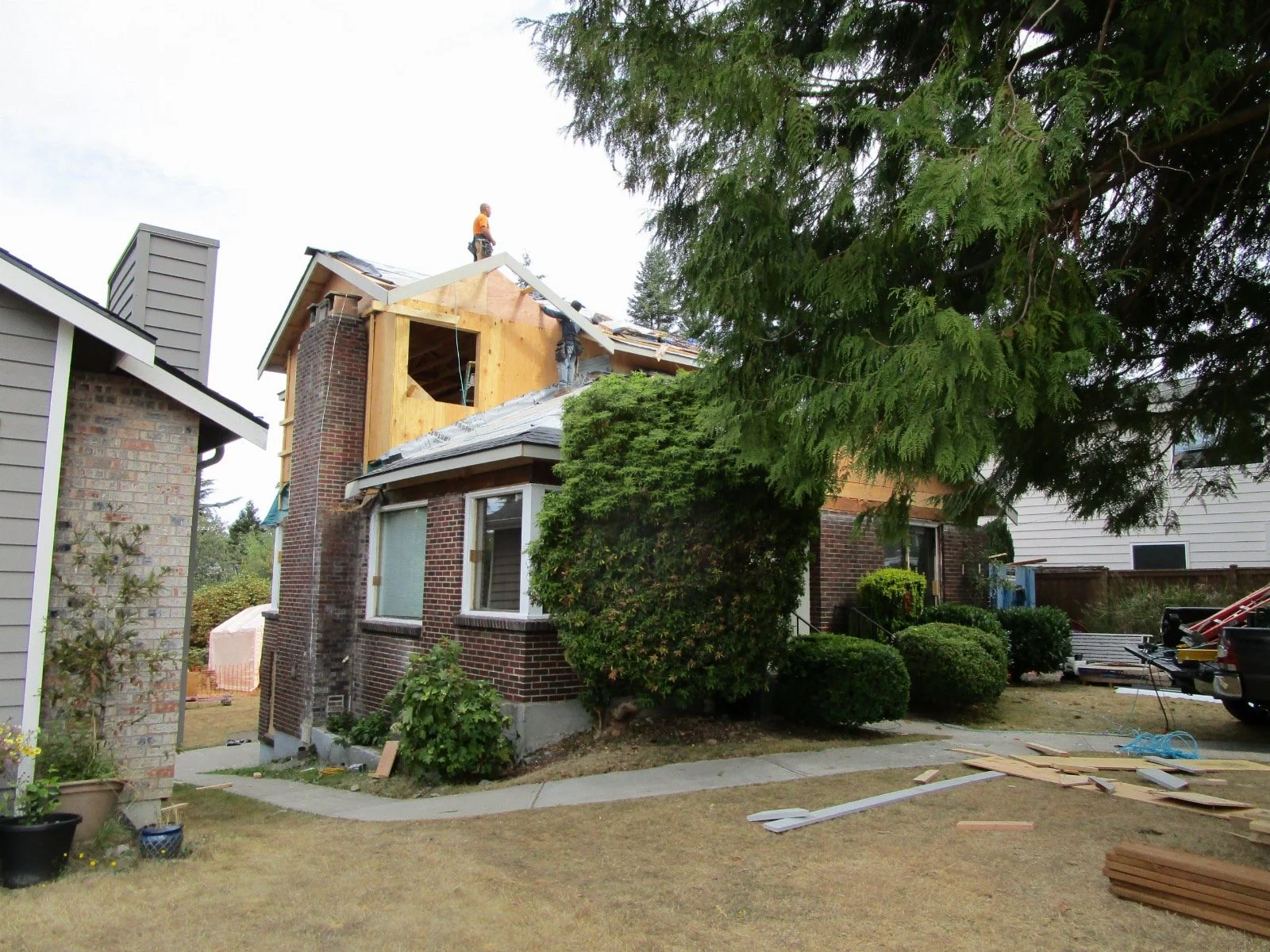 The brick chimney will be extended up eventually.