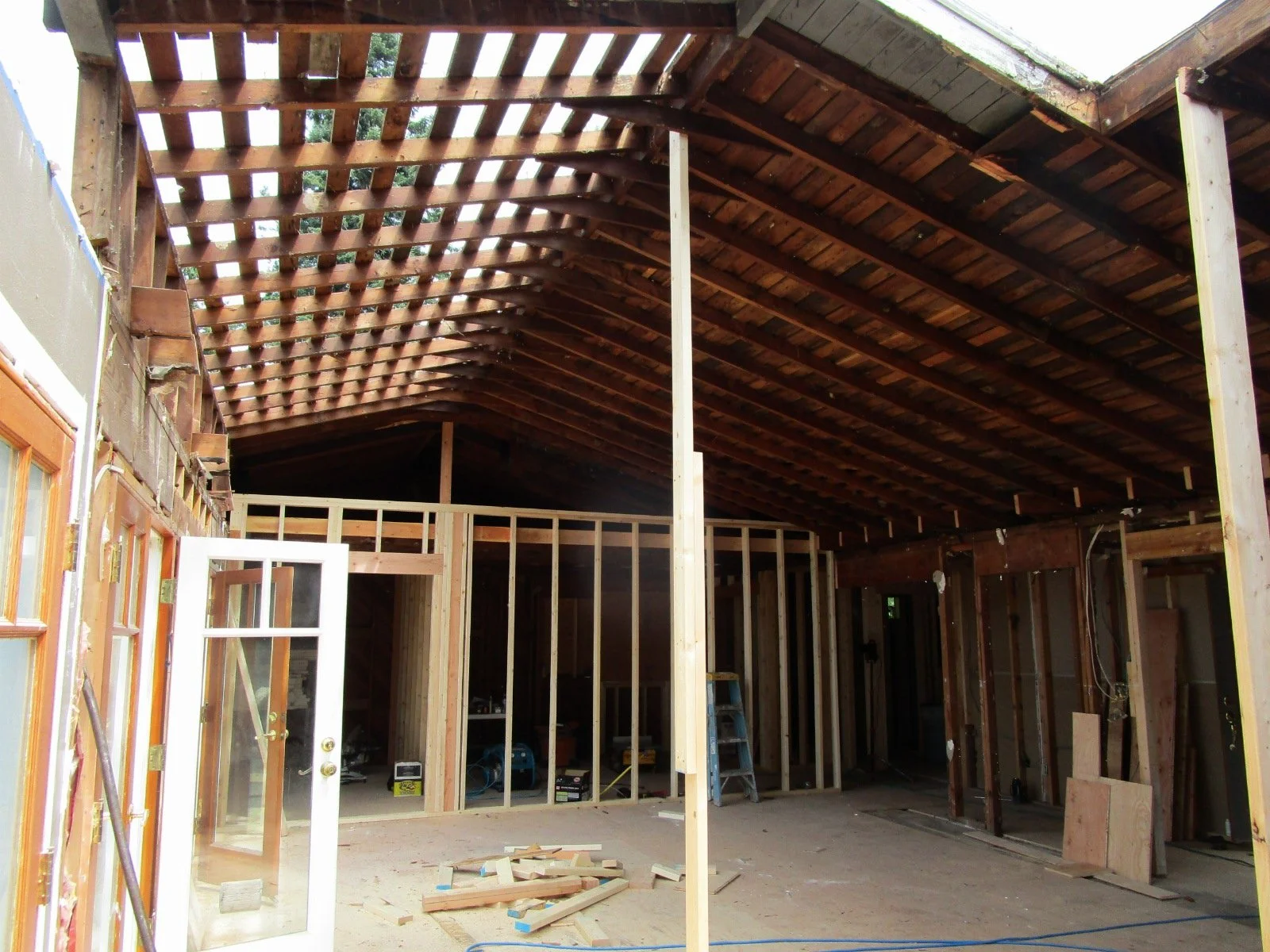 Old roof framing now supported by just a couple of 2x4s!