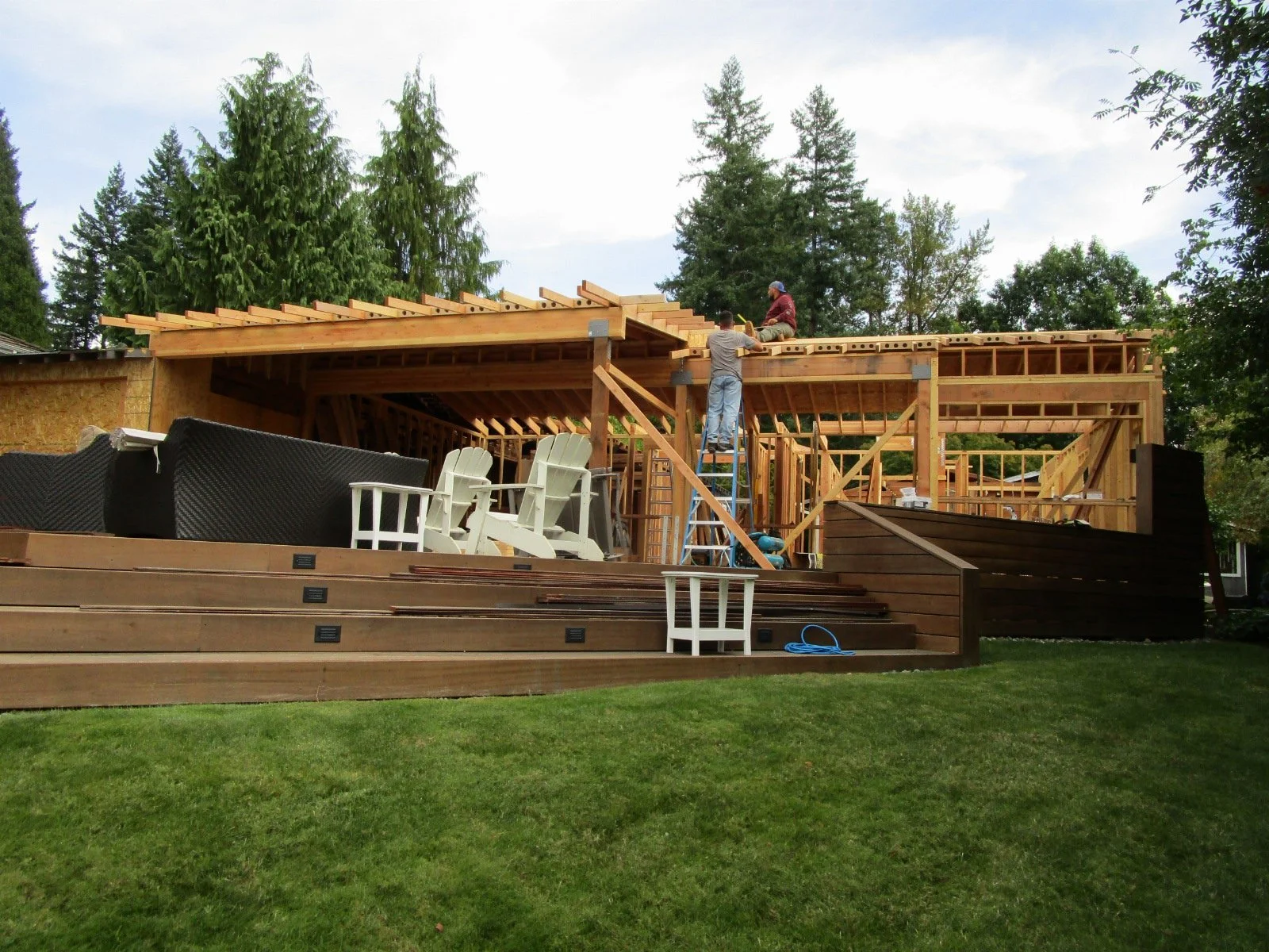 New roof framing has started.