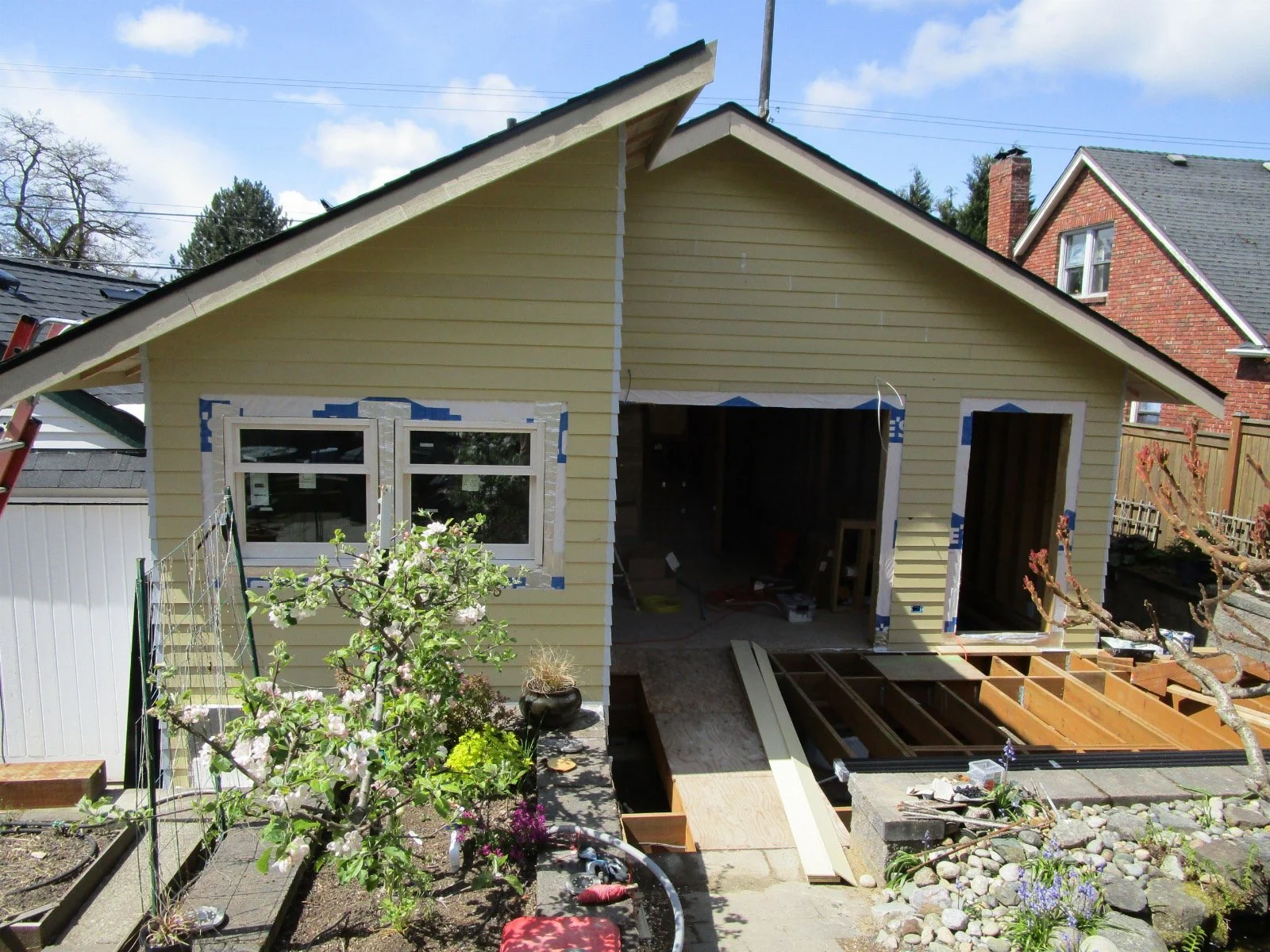 New additions taking shape. Mono roof will take solar panels.