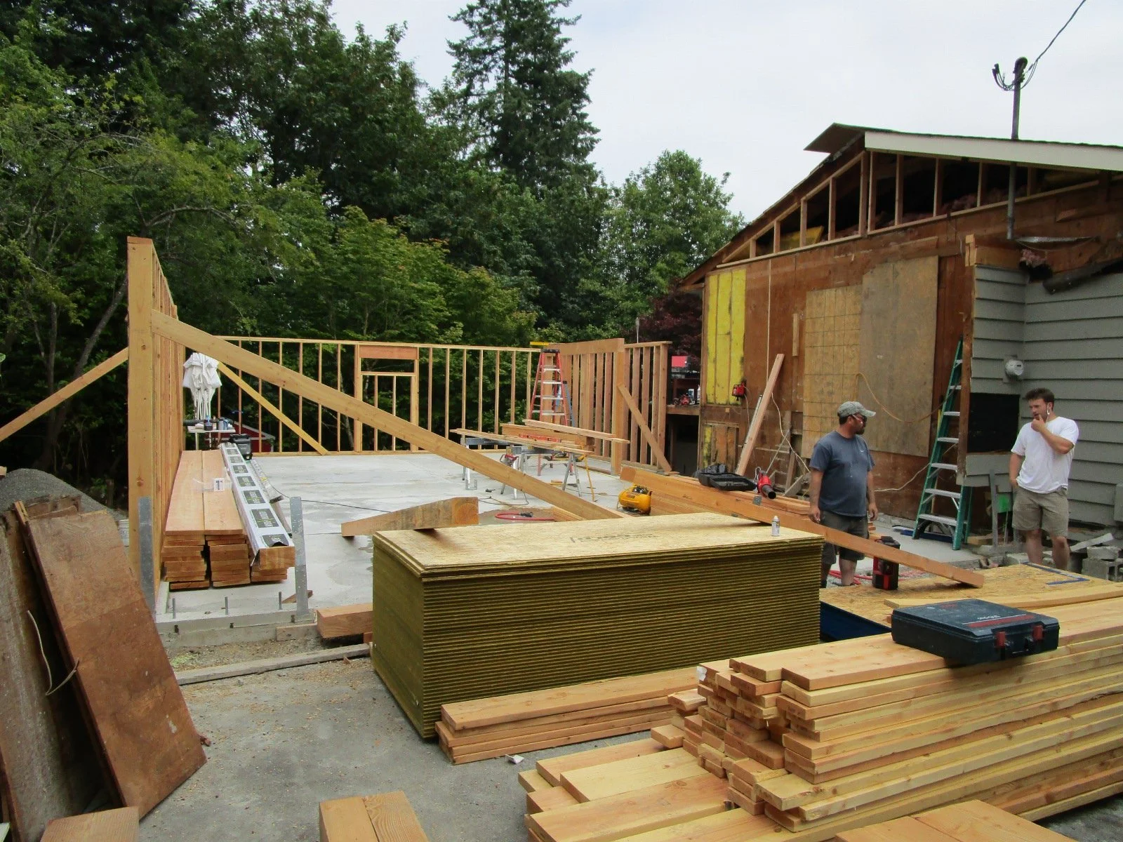 Wall framing starts.