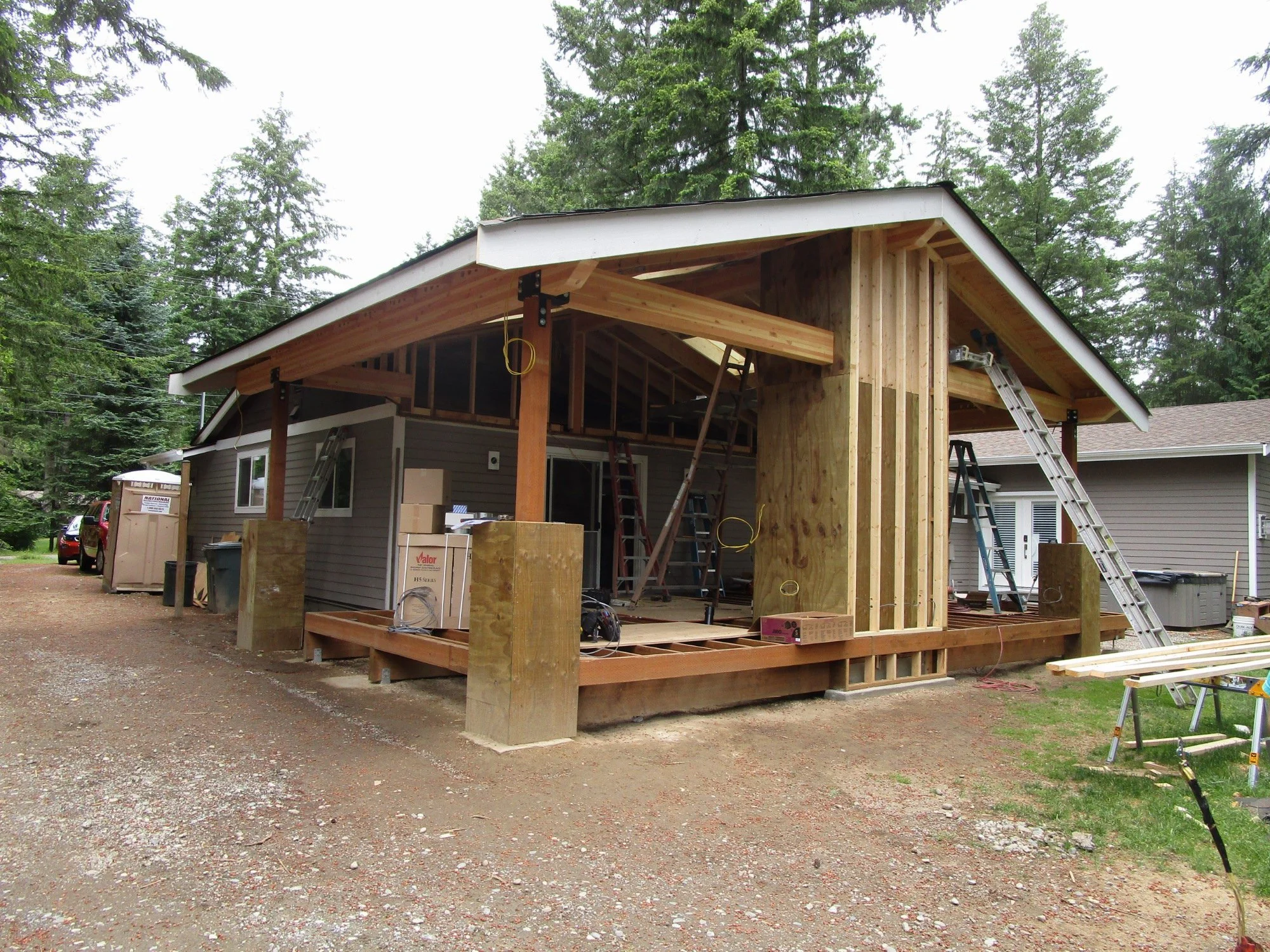 Most of the rough framing is complete.