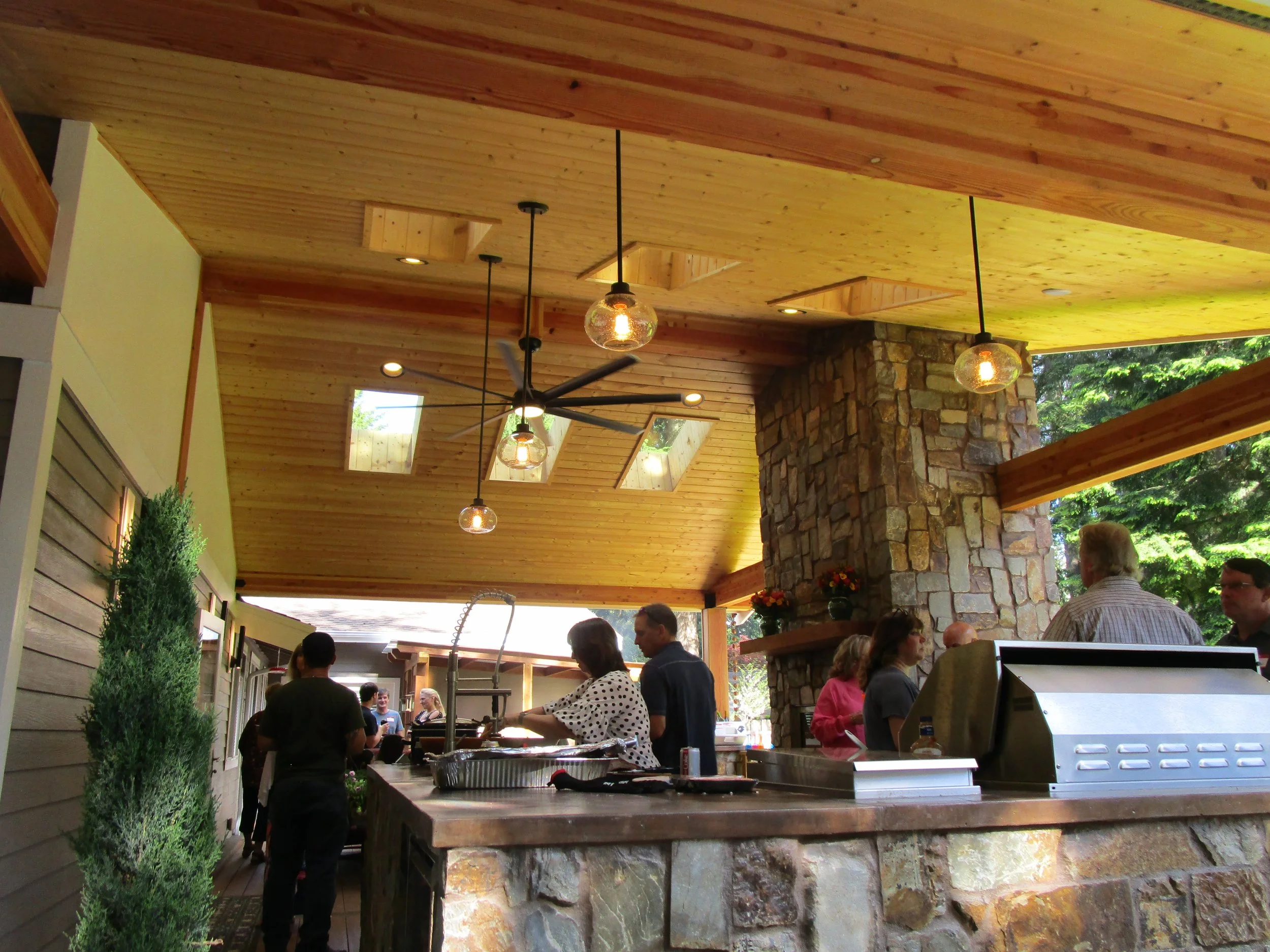 An outdoor kitchen was built into this corner of the cabana.