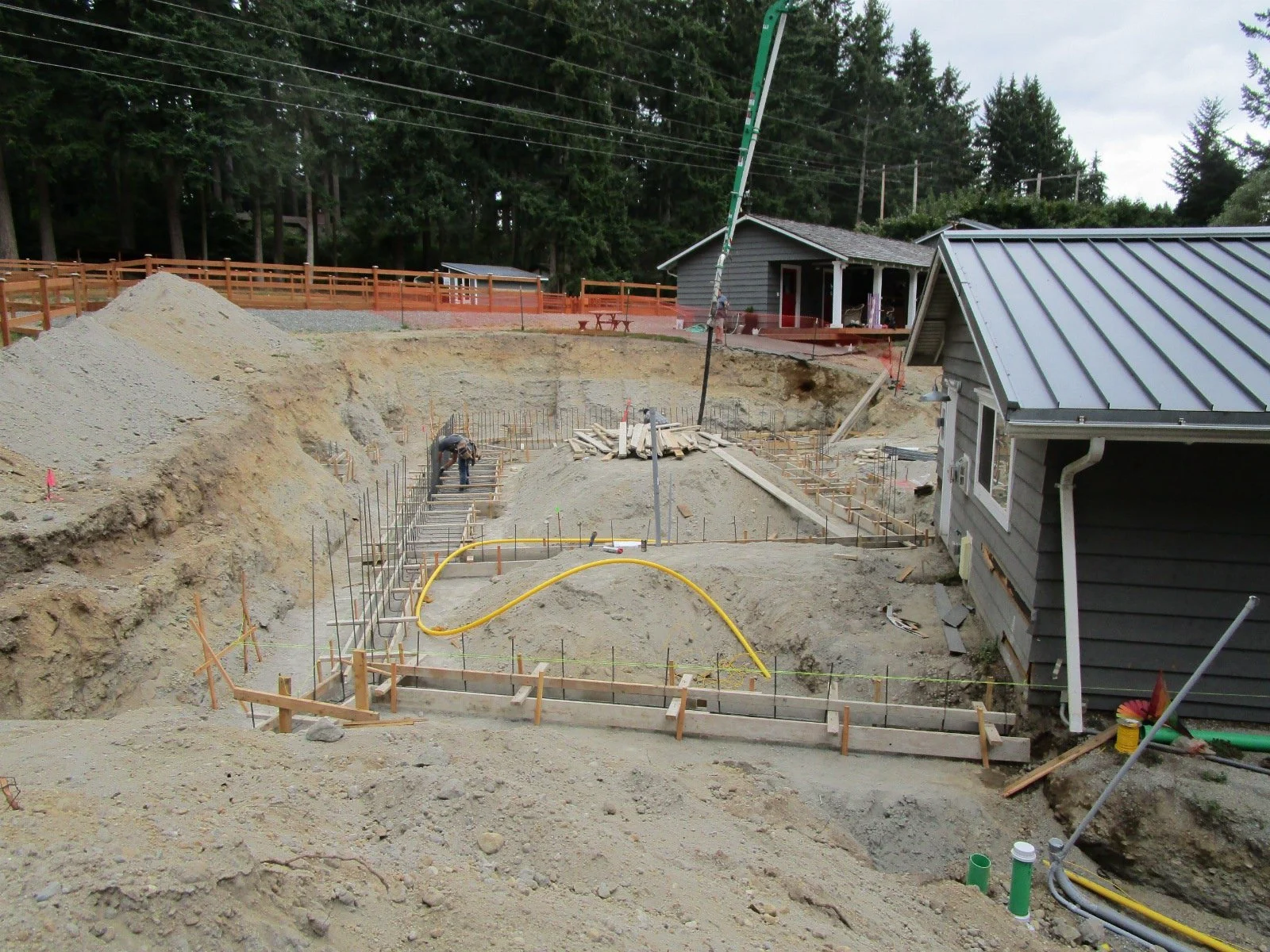 Where the new addition meets the existing house.