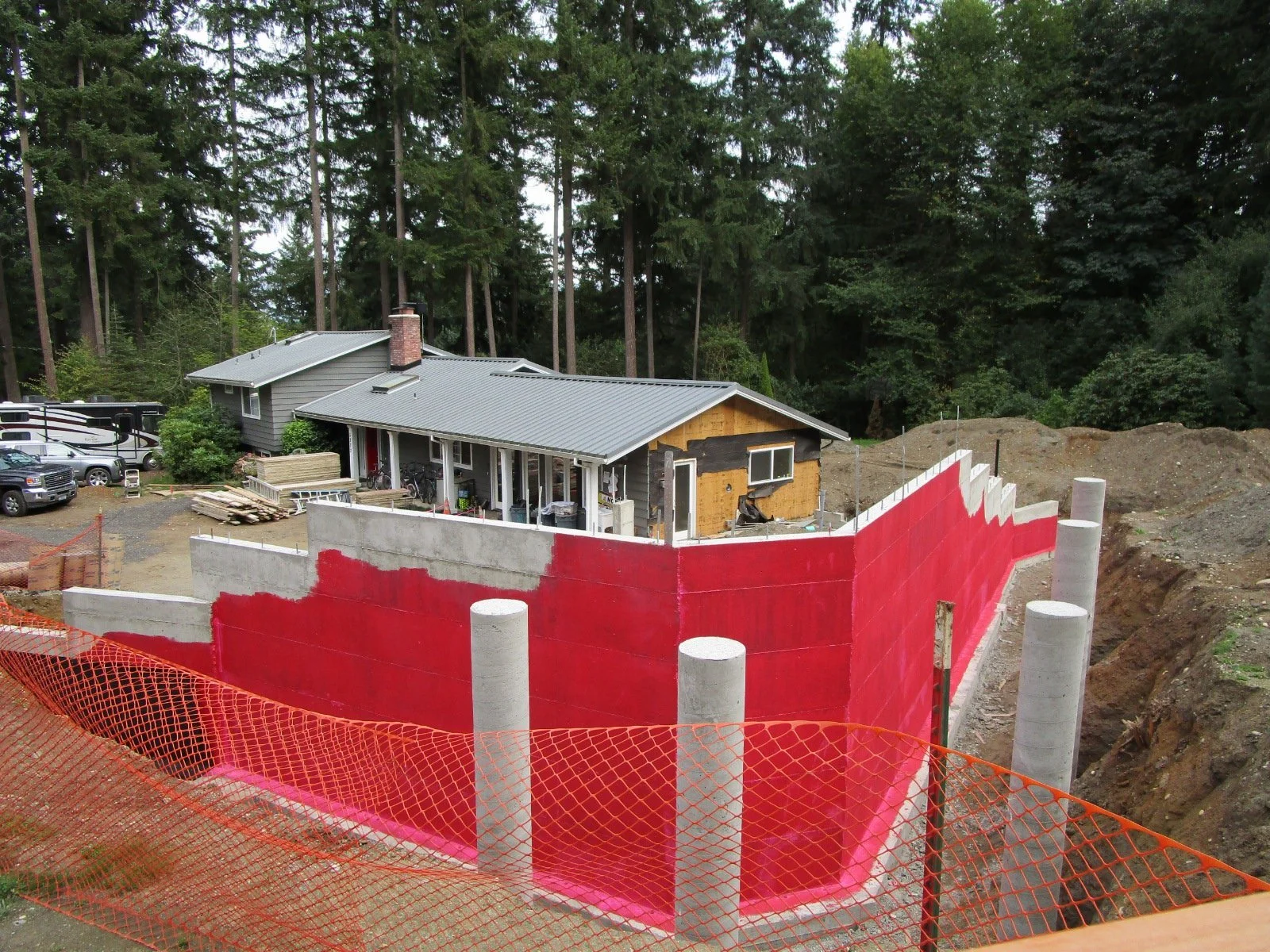 The red is a liquid applied water proofing.