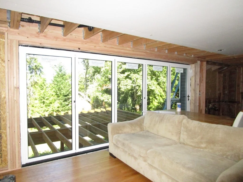 A rather large glu lam beam was installed for the wide Nano door opening.