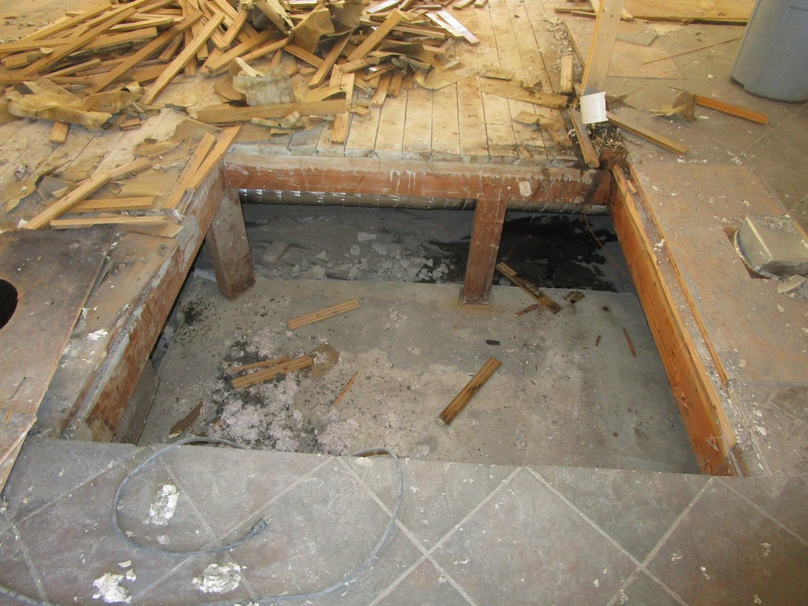 Where the old brick fireplace was.