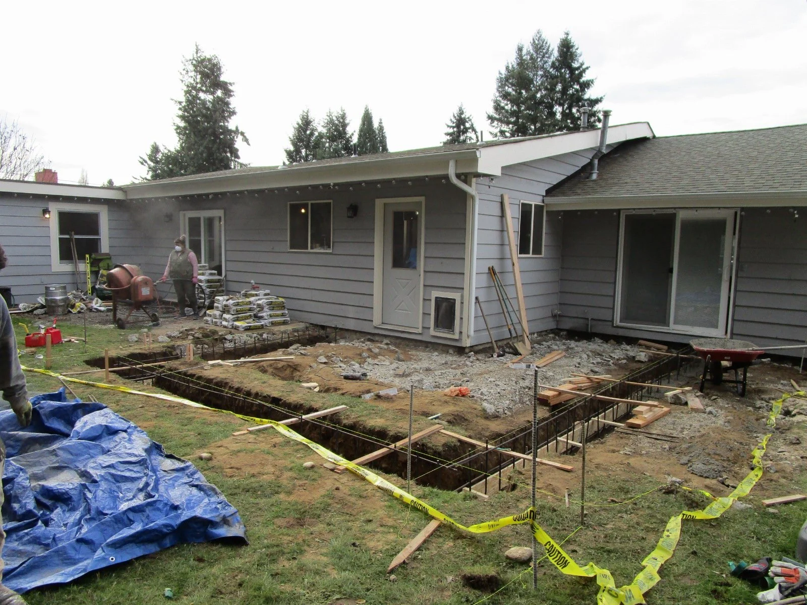 At the bedroom addition, excavation begins.