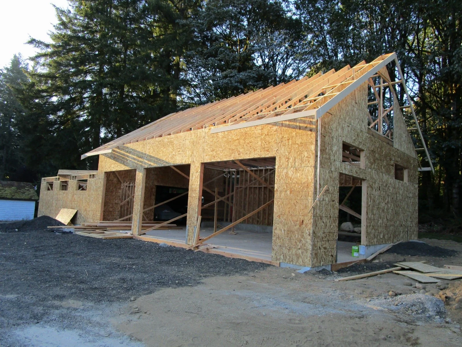 Main structure getting trusses and fascia boards.