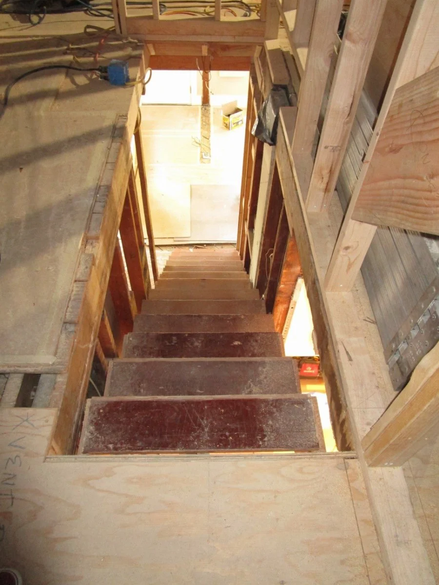 Rebuilt stairs from above.