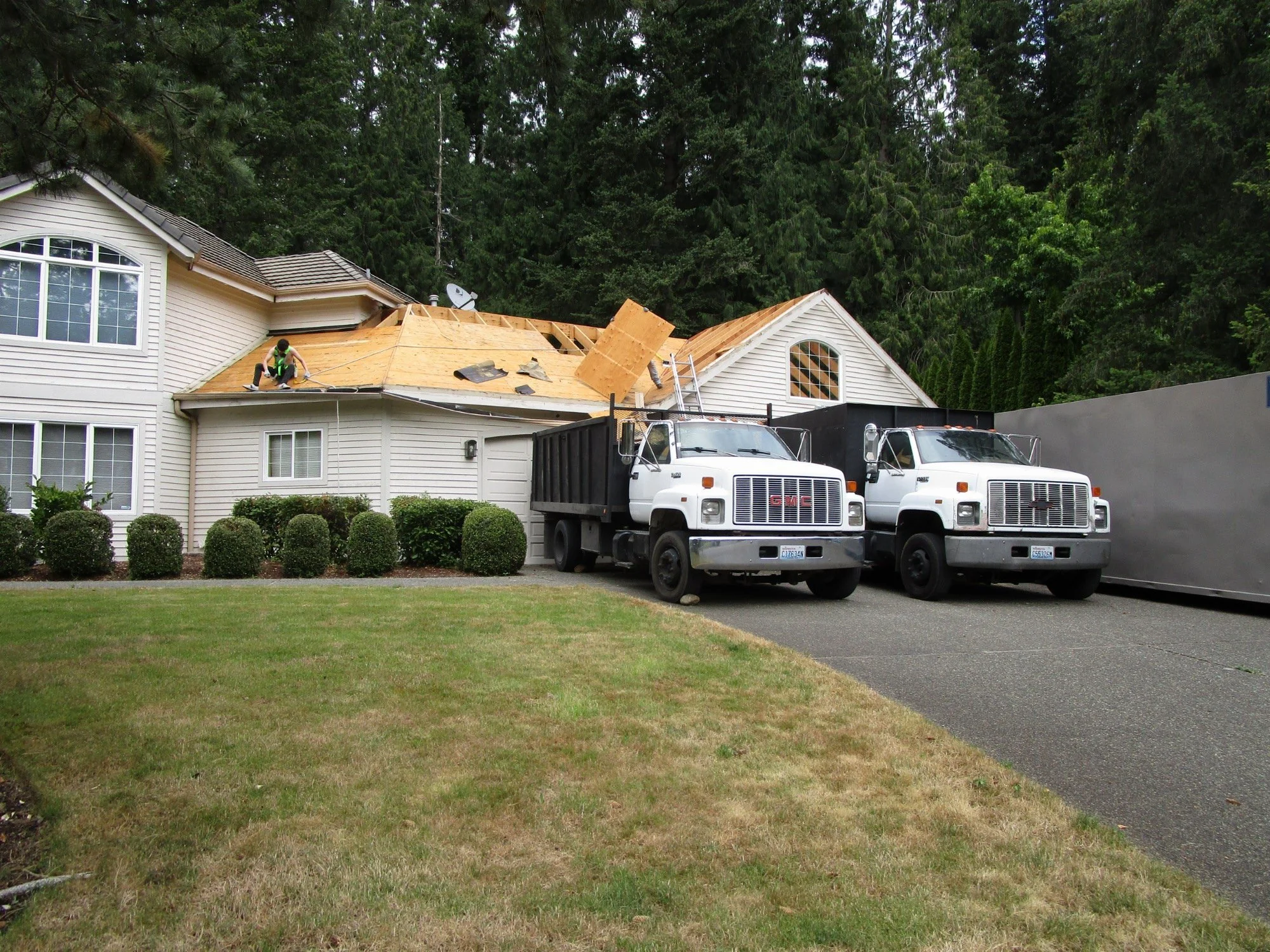 Roof tiles are off, now pulling the plywood.