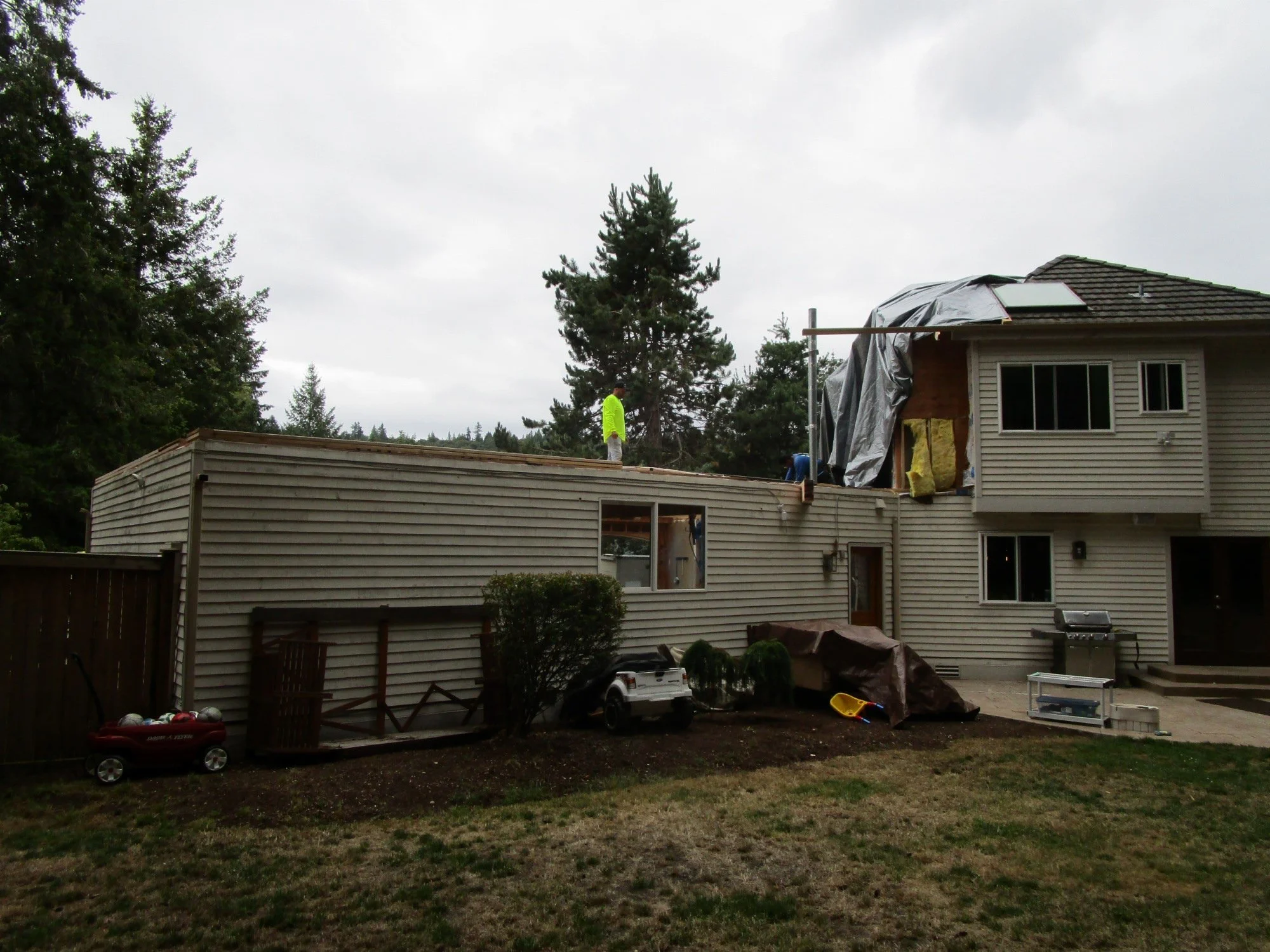 View from the back, so far. Once the new structure begins to be framed, there will be some more demo up on the right at the second floor.