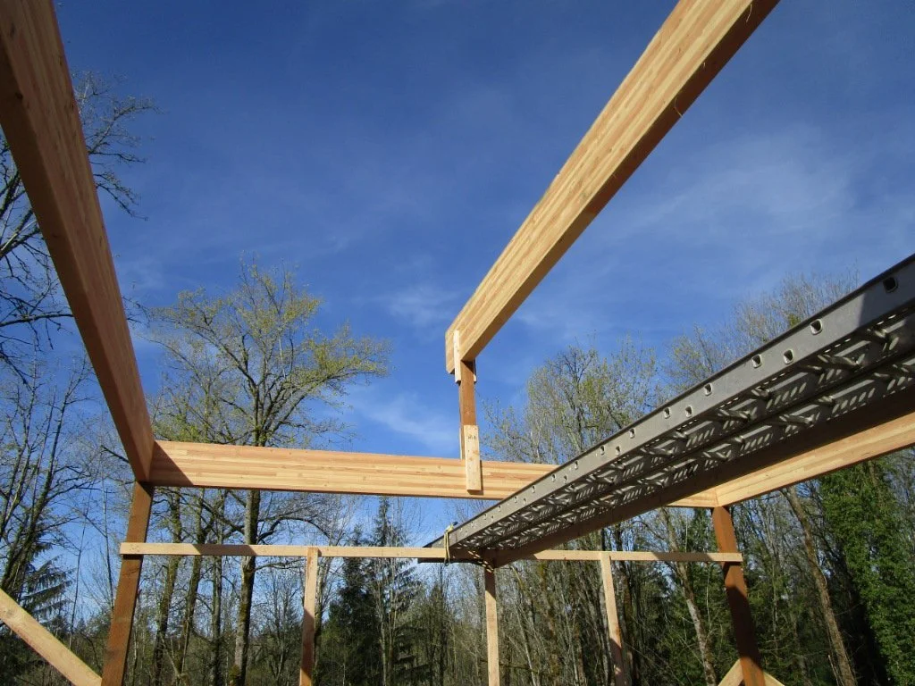 Outdoor covered cabana will also be sloped rafters eventually.