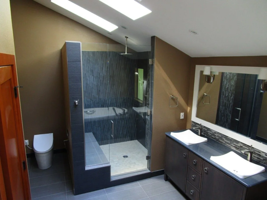 New Master Bath as part of a comprehensive renovation of this 70's era house.