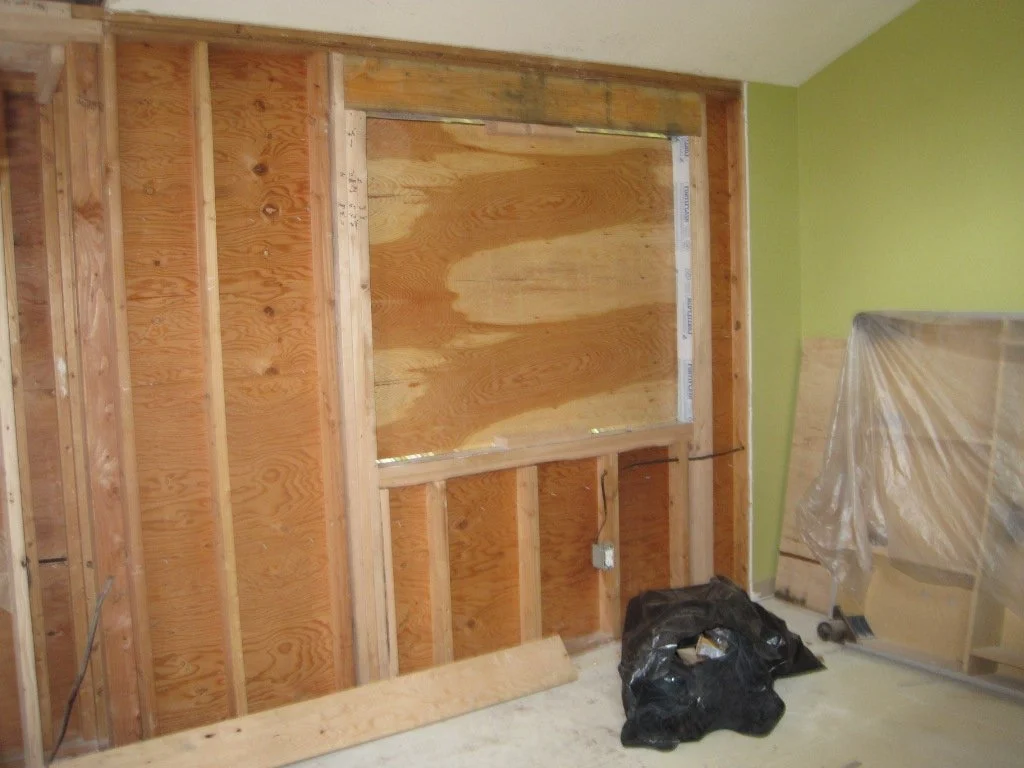 New opening framed in for an additional window in the Master Bedroom.