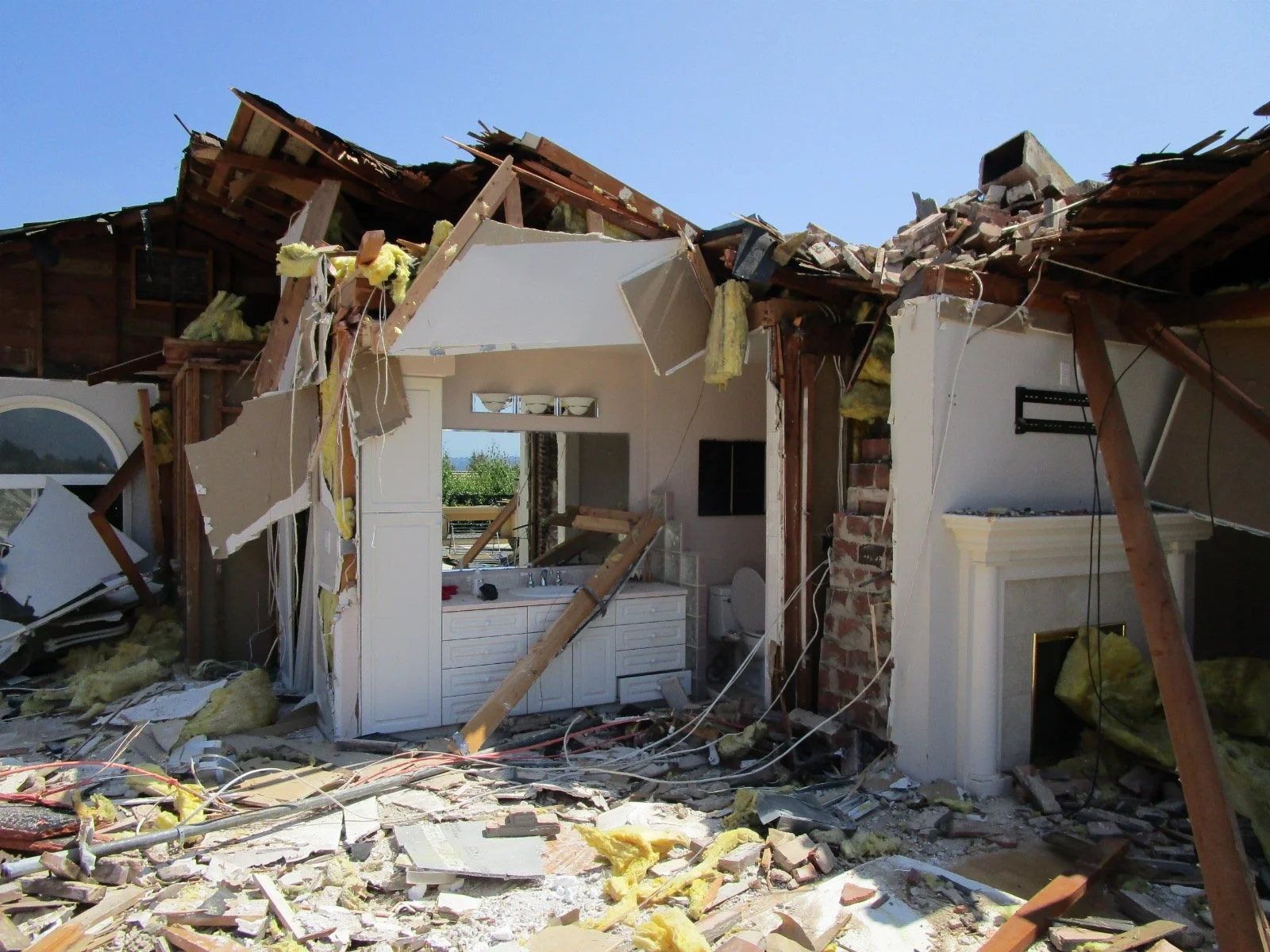 The last of the main floor about to come down. If you need to use the bathroom, you can't shut the door. LOL