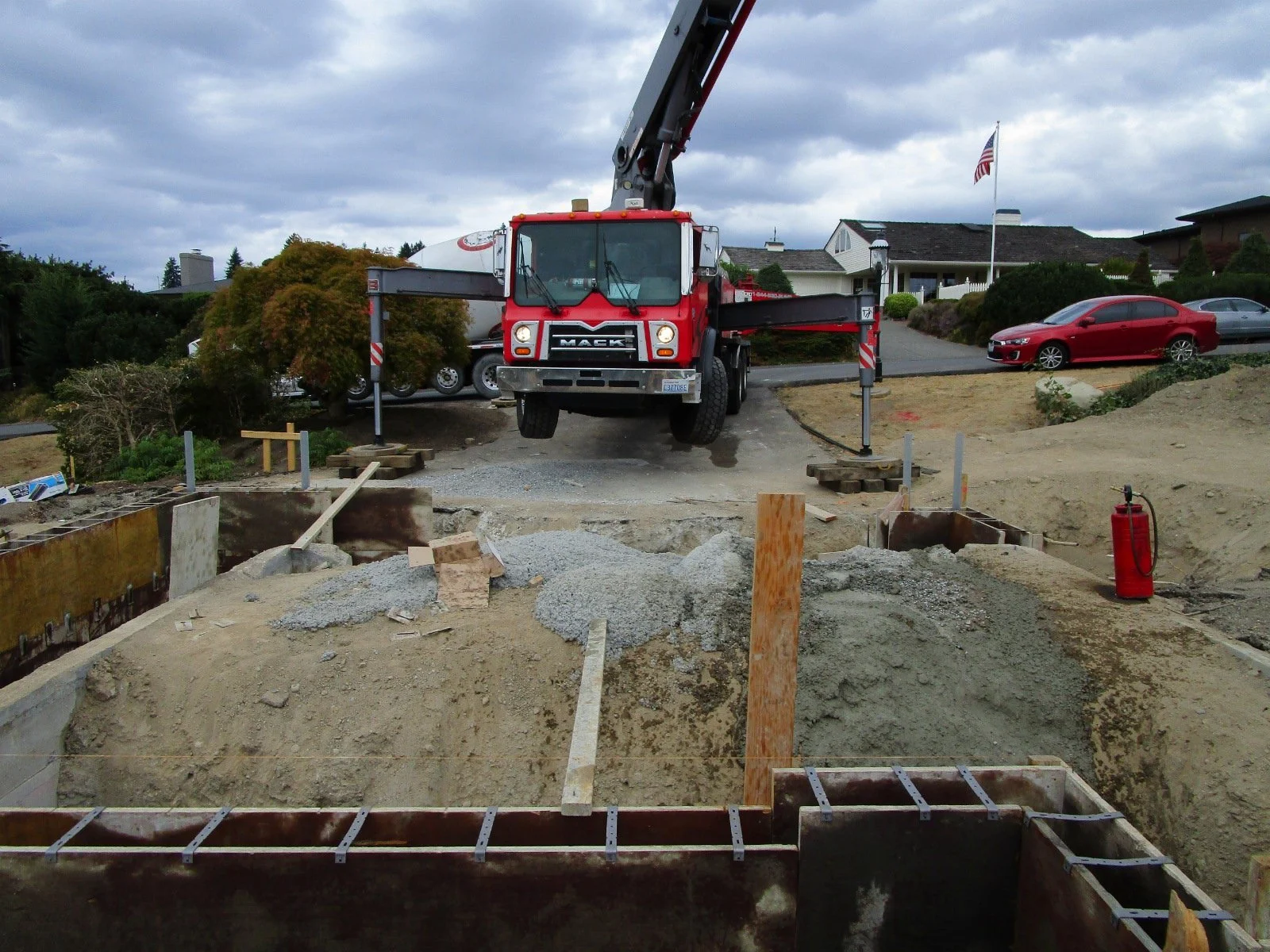Form work is set for a big concrete pour.