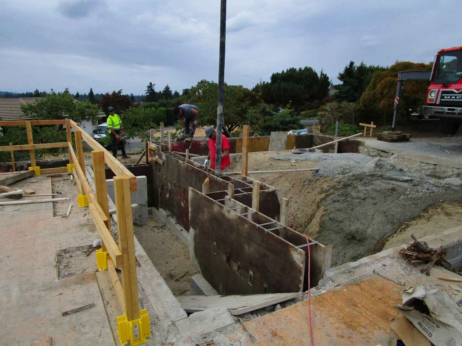 This formed wall is the demarcation from the garage to the house.