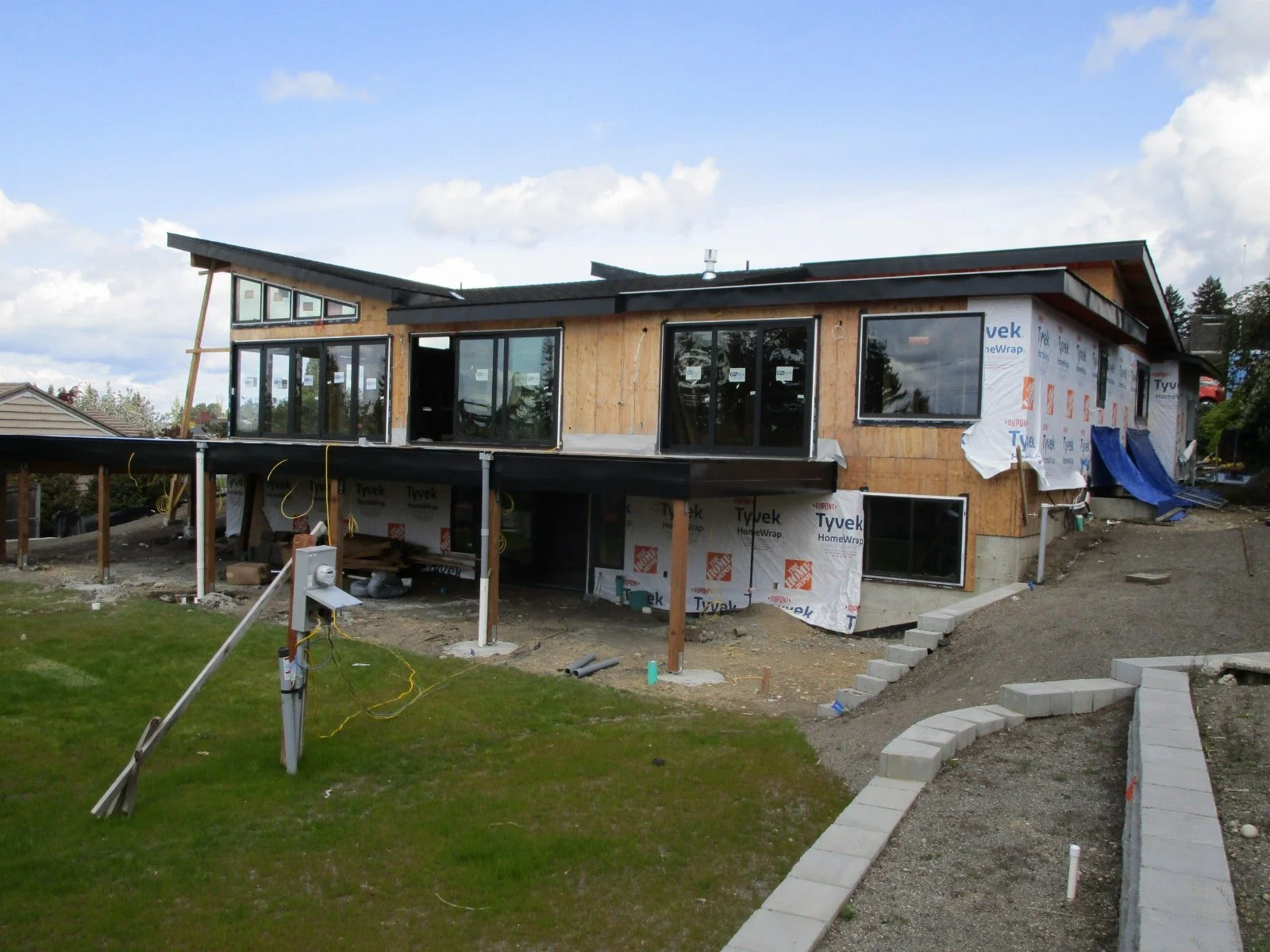 Windows and doors are going in.