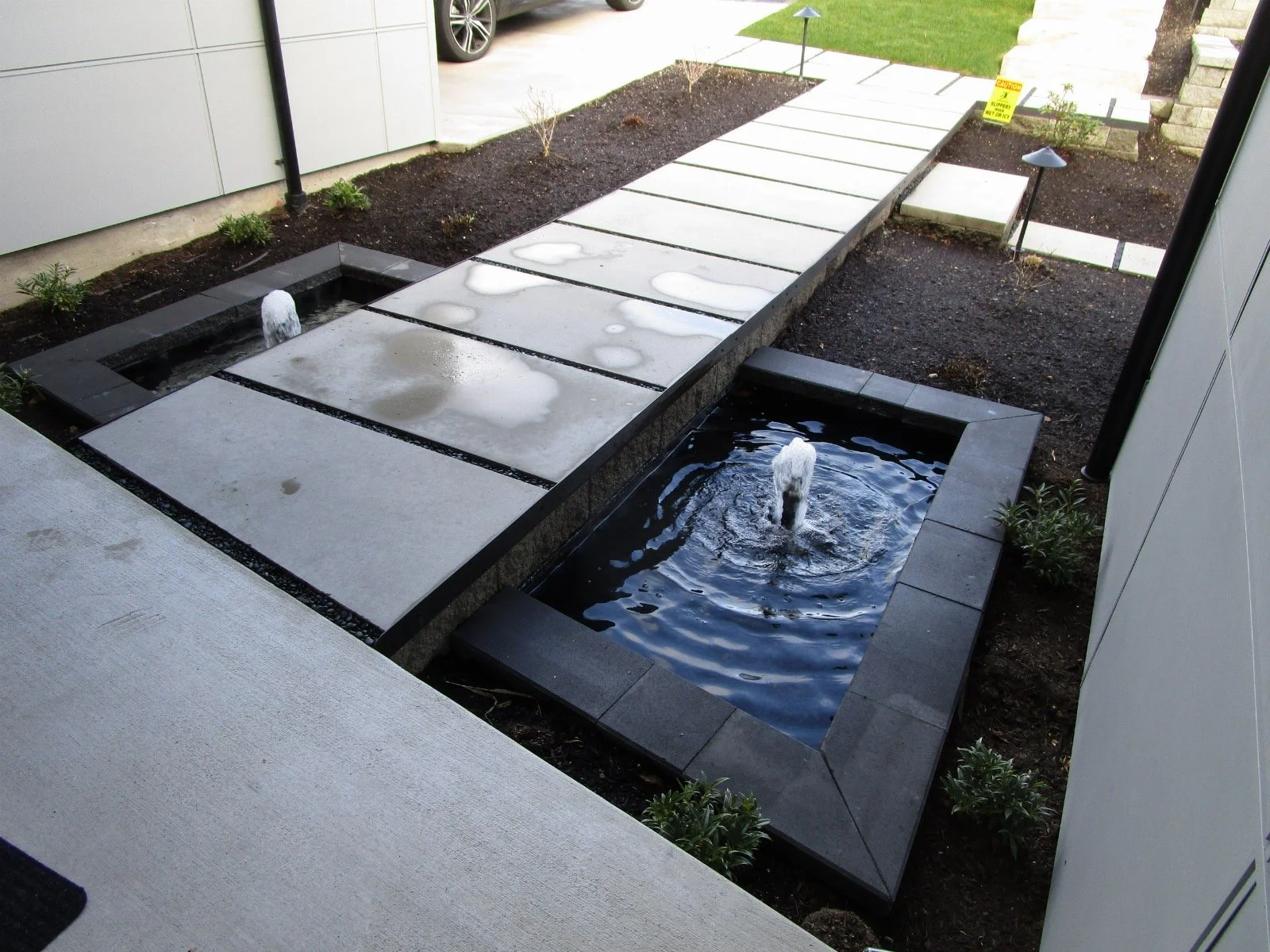 Entryway fountains up and running.