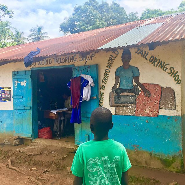 Local seamstress shop in Robertsport where the children have  made their school uniforms. Uniform tuition and materials cost around $50 a year in the public school, and still there are children that can&rsquo;t afford it. #childreneducation #liberia 