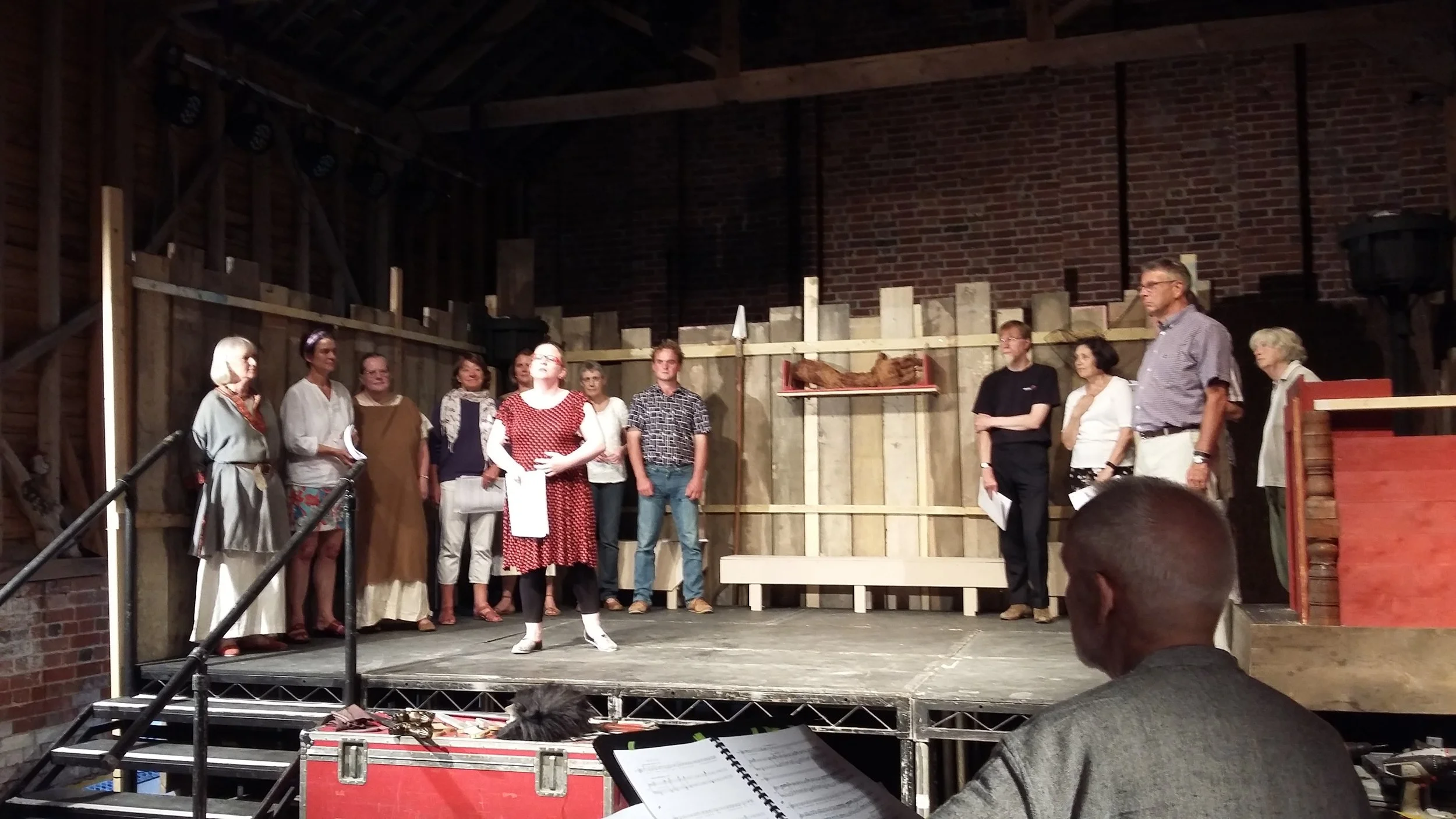 Wealthow with members of the chorus (some in costume)