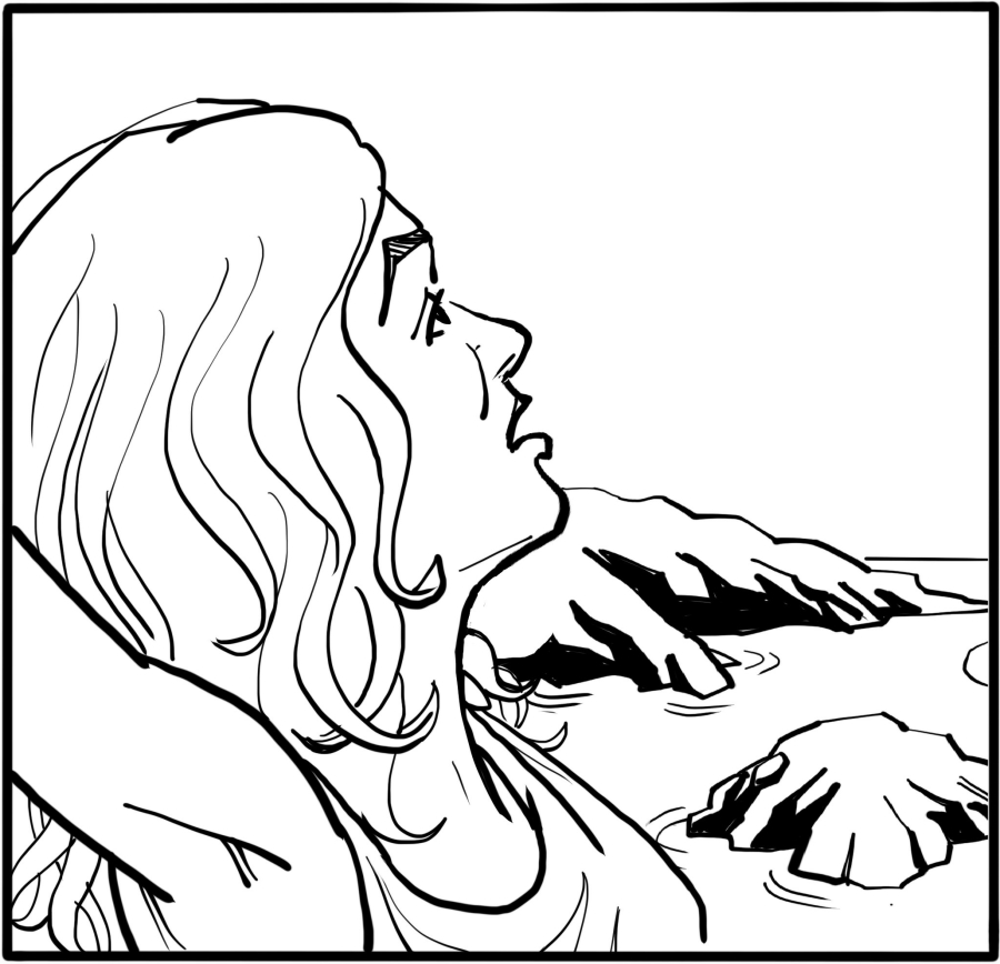 Andromeda alone in the darkness complains that she is guiltless.