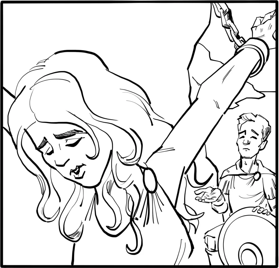 Andromeda tells him to go away and leave her to her fate.
