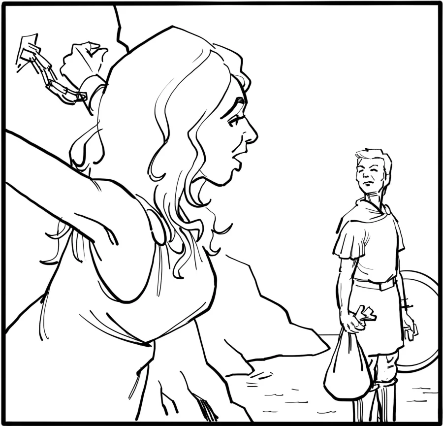 Andromeda implores him not to die.