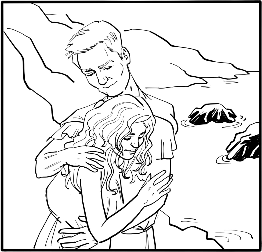 Perseus embraces Andromeda.