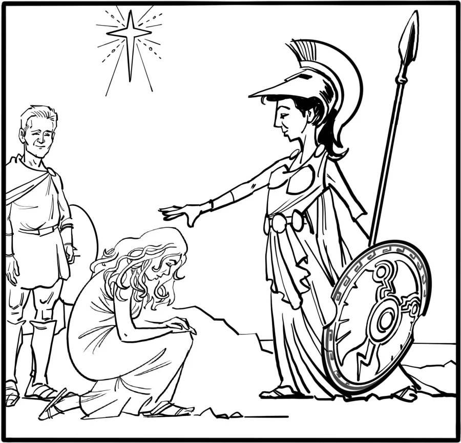 Athené blesses Andromeda: when she dies she will become a star.