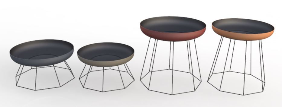 Colours and diameters above : sky blue 100cm; sand 90cm; mojave red 100cm; copper 90cm