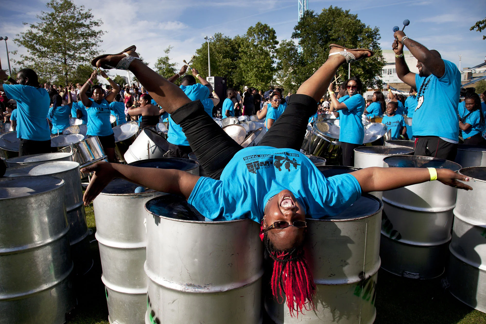 One Thousand Pans. Steel bands from all over the UK converge at Jubilee Gardens on the South Bank.