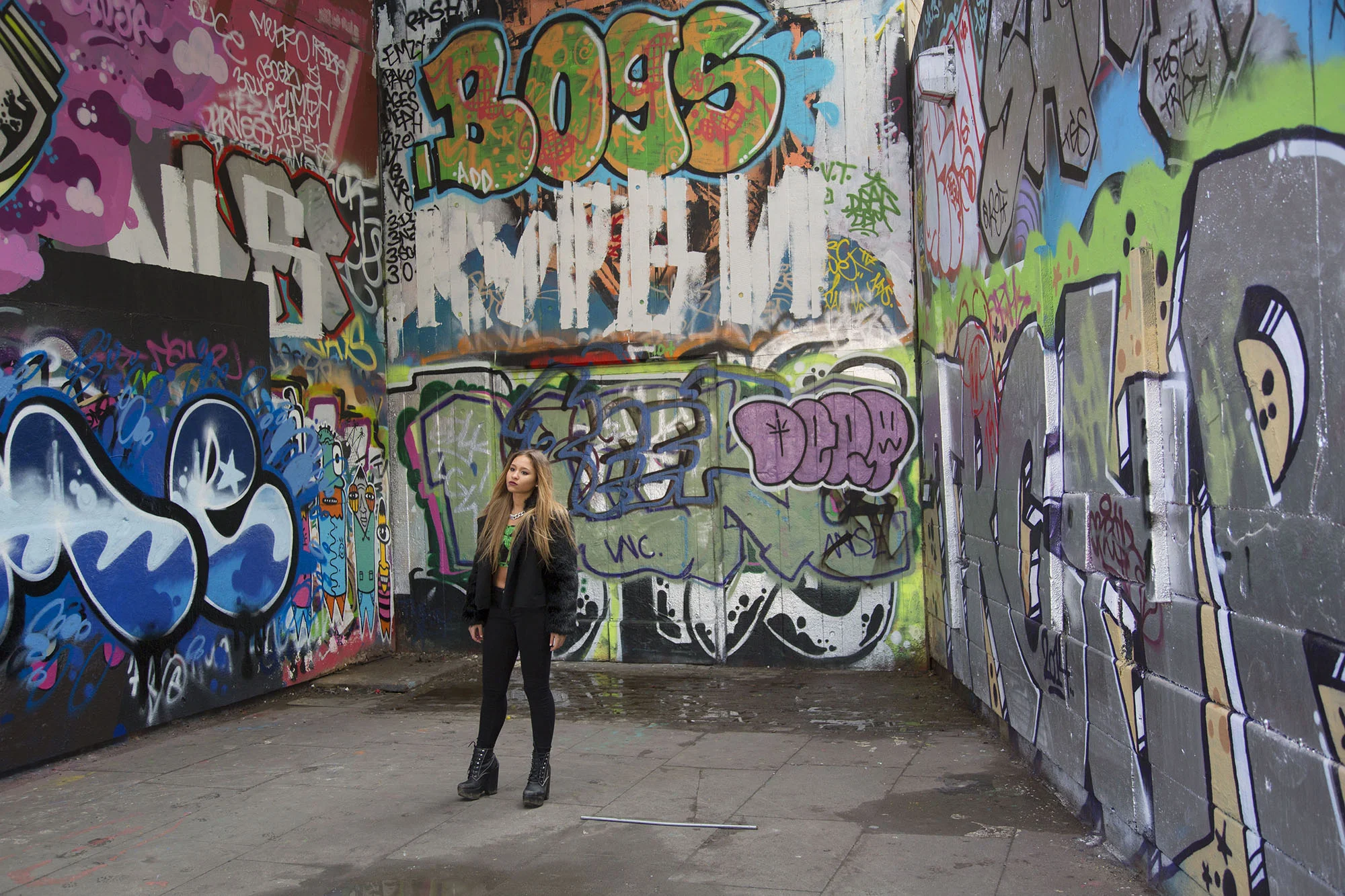 Model poses during a fashion shoot at the Undercroft.