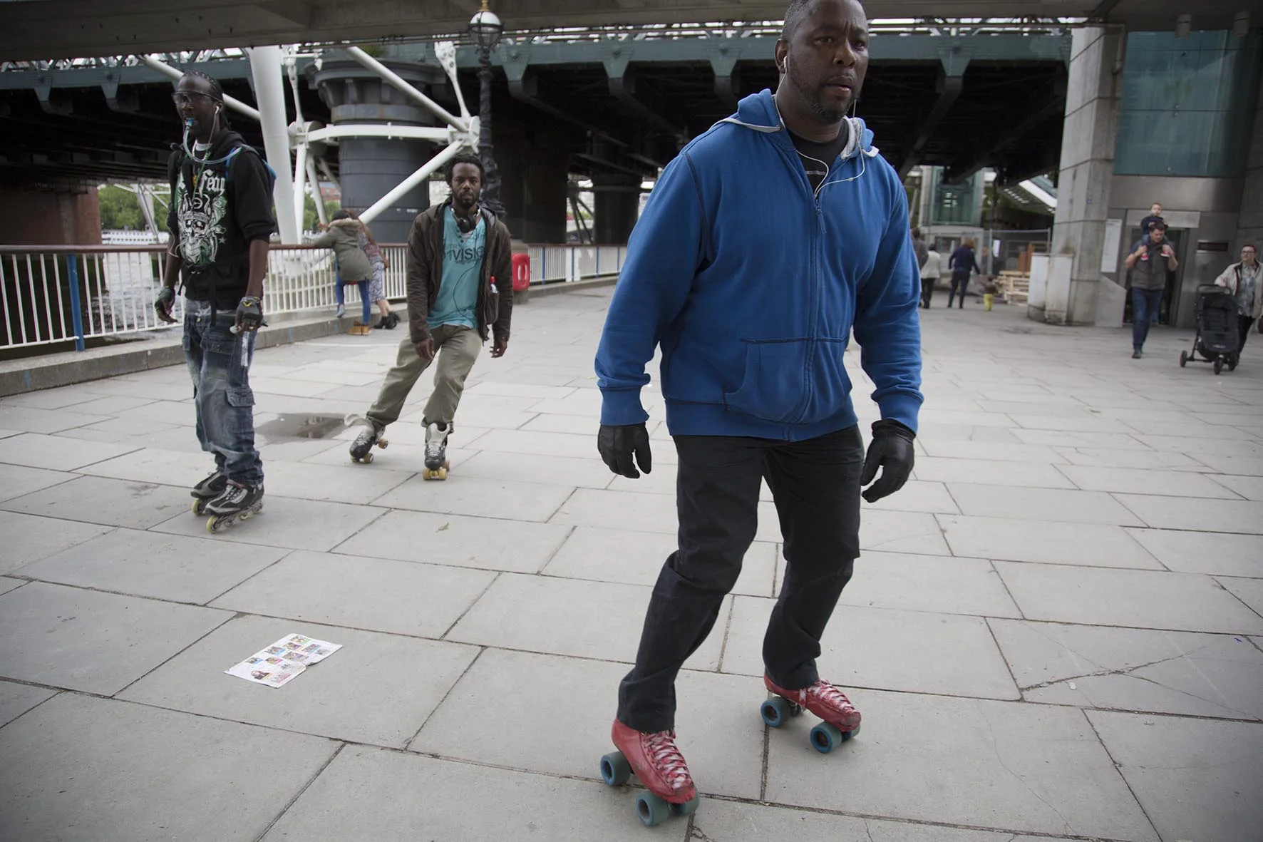 Rollerskating on the riverside walkway.