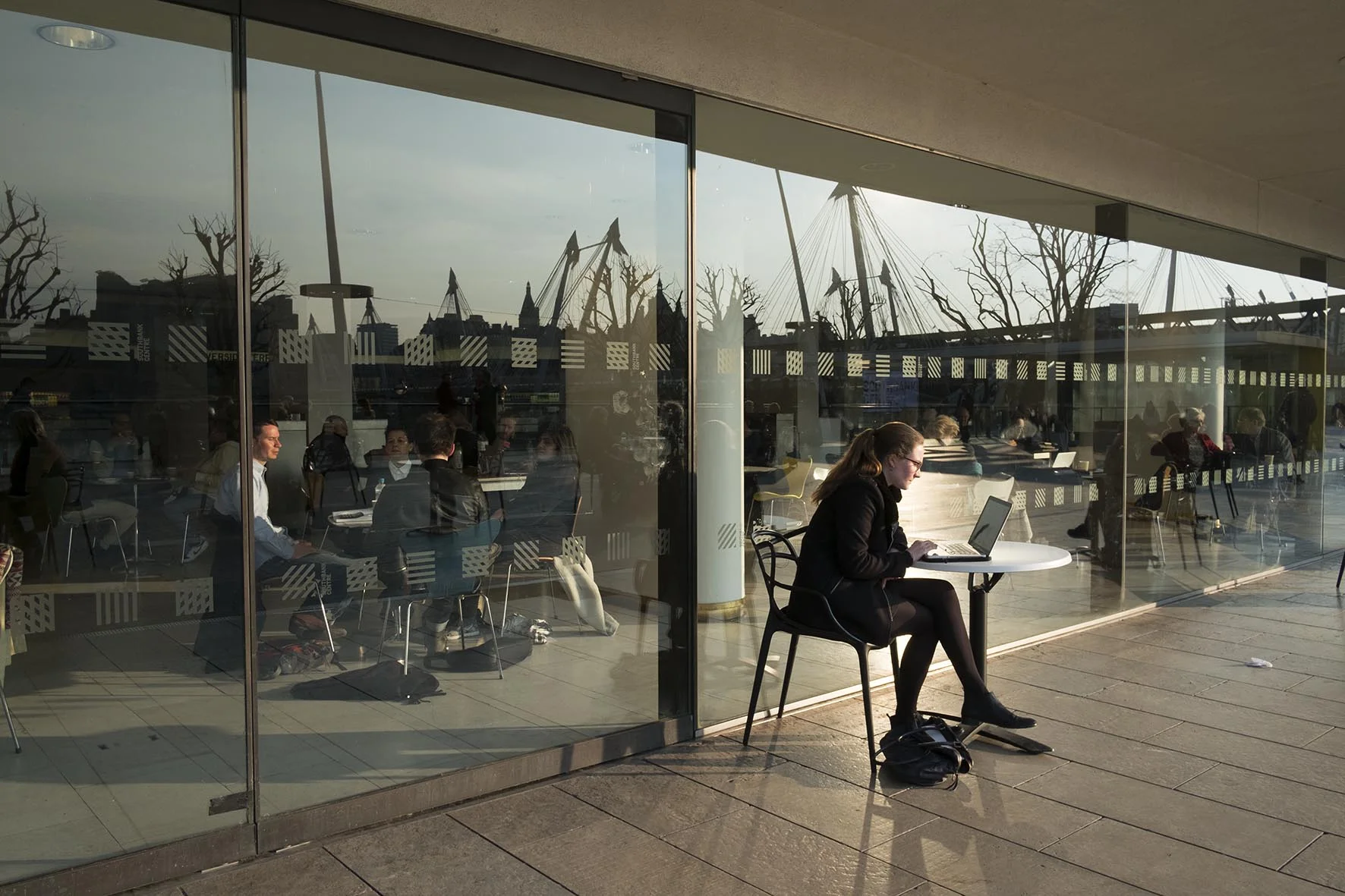 A Winter evening working outside the Royal Festival Hall.
