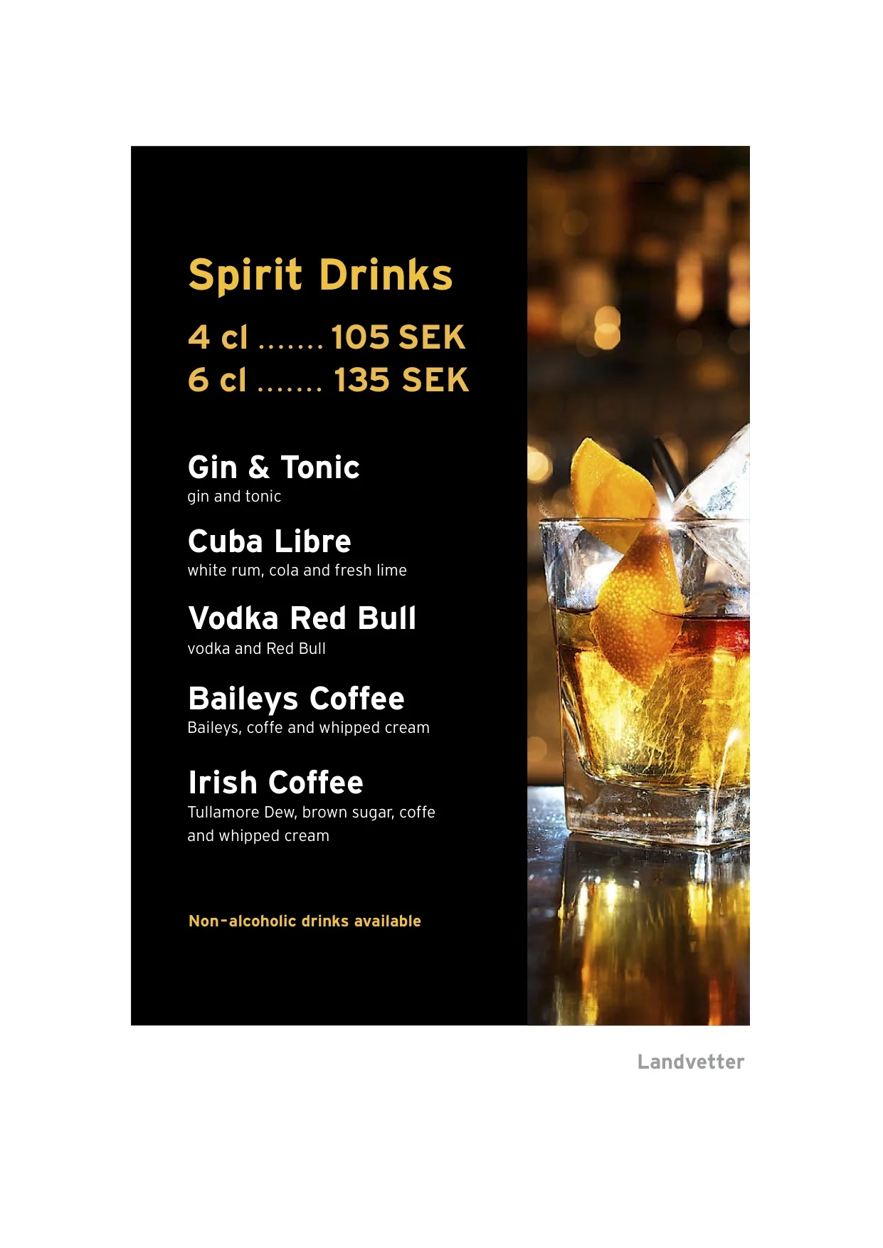 Arkivbild på drink blir barmeny på Arlanda och Landvetter