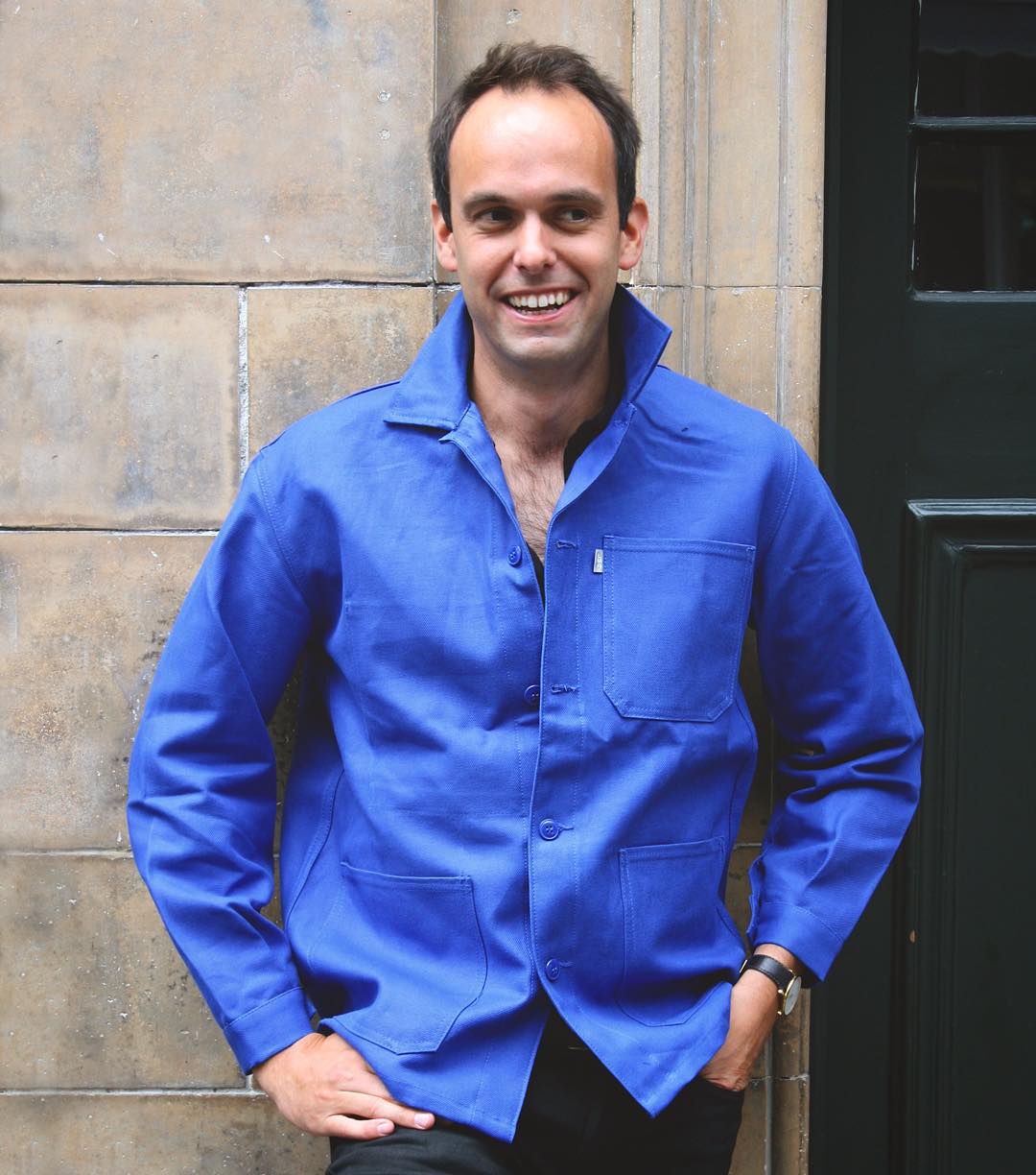 blue workman's jacket